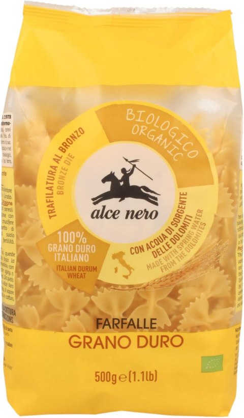 MAKARON (SEMOLINOWY) FARFALLE BIO 500 g - ALCE NERO ALCE NERO (włoskie produkty) MAKARON (SEMOLINOWY) FARFALLE BIO 500 g - ALCE NERO ALCE NERO (włoskie produkty)