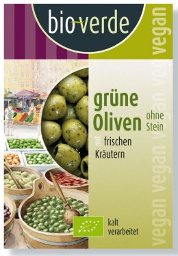 OLIWKI ZIELONE BEZ PESTEK Z ZIOŁAMI BIO 150 g - BIO-VERDE BIO-VERDE (oliwki, sery, makarony, przystawki)