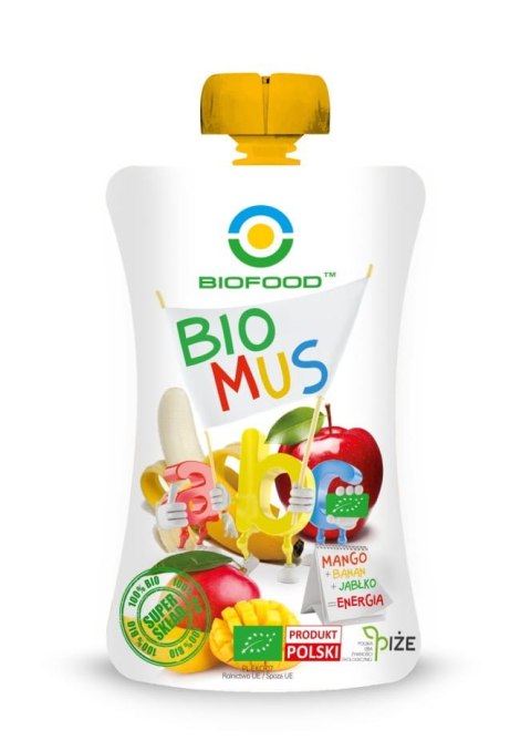 MUS MANGO - BANAN - JABŁKO BEZGLUTENOWY BIO 120 g - BIOFOOD BIOFOOD (soki, przetwory, octy, olej kokosowy)