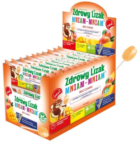 LIZAK O SMAKU MANGO Z WITAMINĄ D I C BEZ CUKRU BEZGLUTENOWY 6 g - MNIAM MNIAM STARPHARMA MNIAM MNIAM STARPHARMA (lizaki)