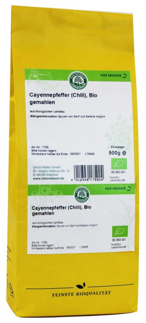 CHILI (PIEPRZ CAYENNE) BIO 500 g - HORECA (LEBENSBAUM) HORECA BIO - pozostałe CHILI (PIEPRZ CAYENNE) BIO 500 g - HORECA (LEBENSBAUM) HORECA BIO - pozostałe