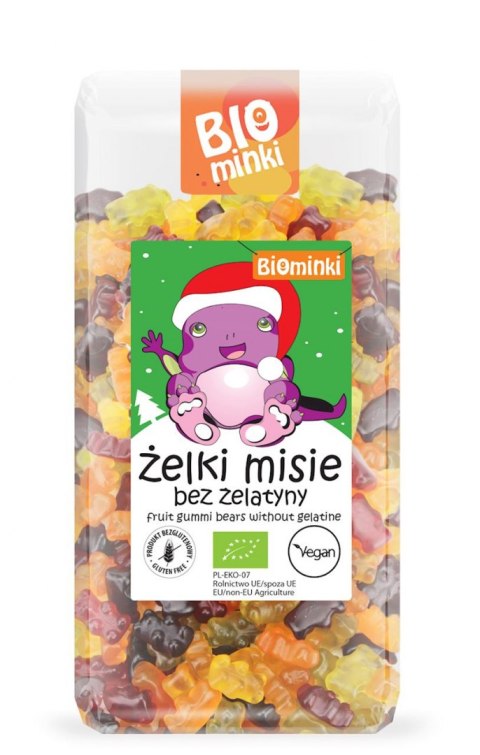 ŻELKI MISIE BEZ ŻELATYNY BEZGLUTENOWE BIO 500 g - BIOMINKI (EDYCJA ŚWIĄTECZNA)(PRODUKT SEZONOWY) BIOMINKI (przekąski dla dzieci, kaszki)