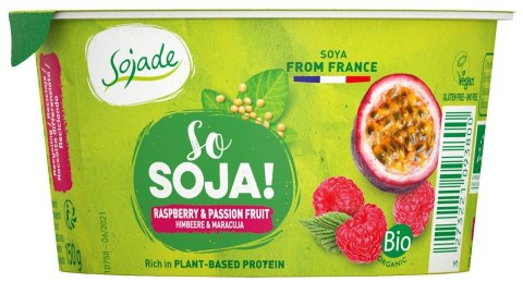 DESER SOJOWY MALINA - MARAKUJA BEZGLUTENOWY BIO 150 g - SOJADE SOJADE (prod. sojowe bifidus, desery ryż. i soj.)